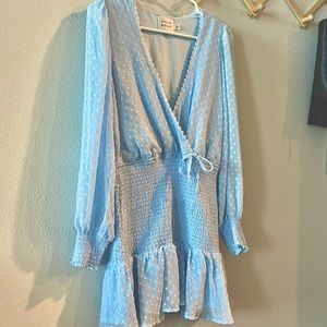 Blue Long Sleeve Mini Dress